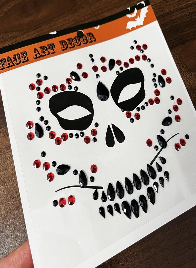 Leoars 4-Pack Day Of The Death Face Gems,Halloween Temporary Face Tattoos, Rhinestone Face Jewels Stickers - Image 5